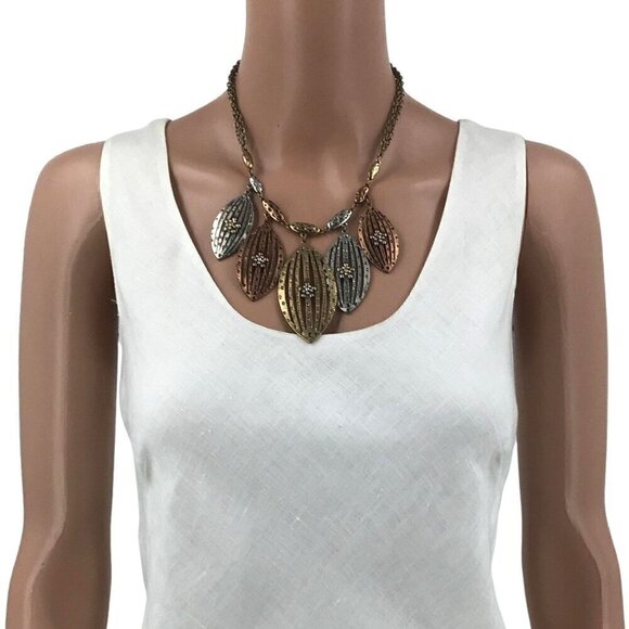 EL Erica Lyons Necklace Multi Color Gold Silver Copper Statement Boho Style Adju - Picture 2 of 2